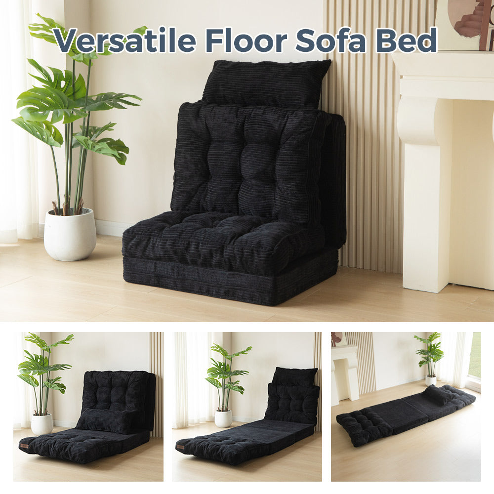 MAXYOYO Tufted Bean Bag Sofa Bed - Foldable Floor Couch with Pillows in Green | Comfortable Lounge Chair for Living Room, Bedroom & Game Room