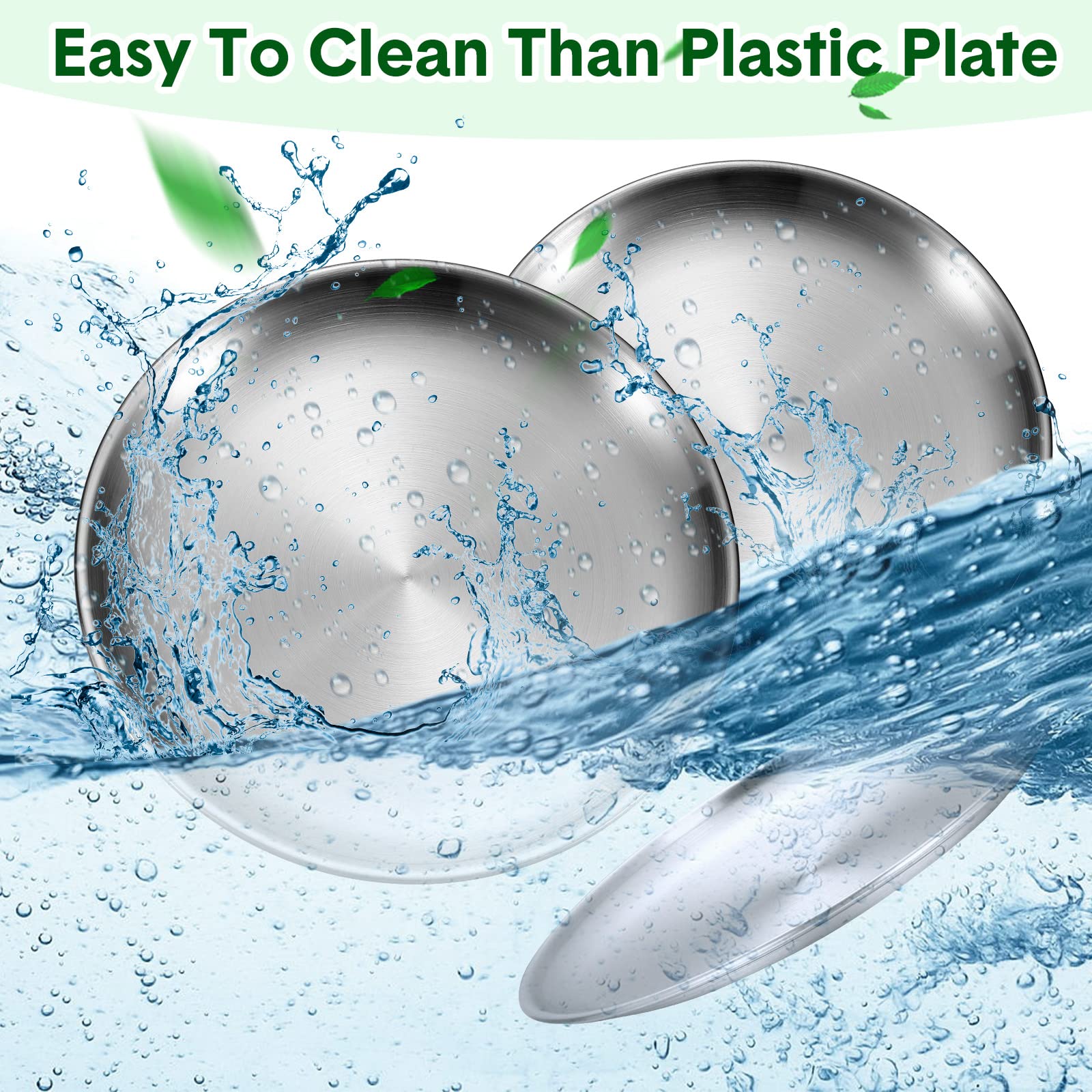 10-Pack Honeydak 18/8 304 Stainless Steel Plates - 8 Inch Reusable Camping & Picnic Dishes - Dishwasher Safe, Double-Layer Round Serving Plates for Adults (Silver) - Perfect for Outdoor Dining, BBQs, Parties & Everyday Use