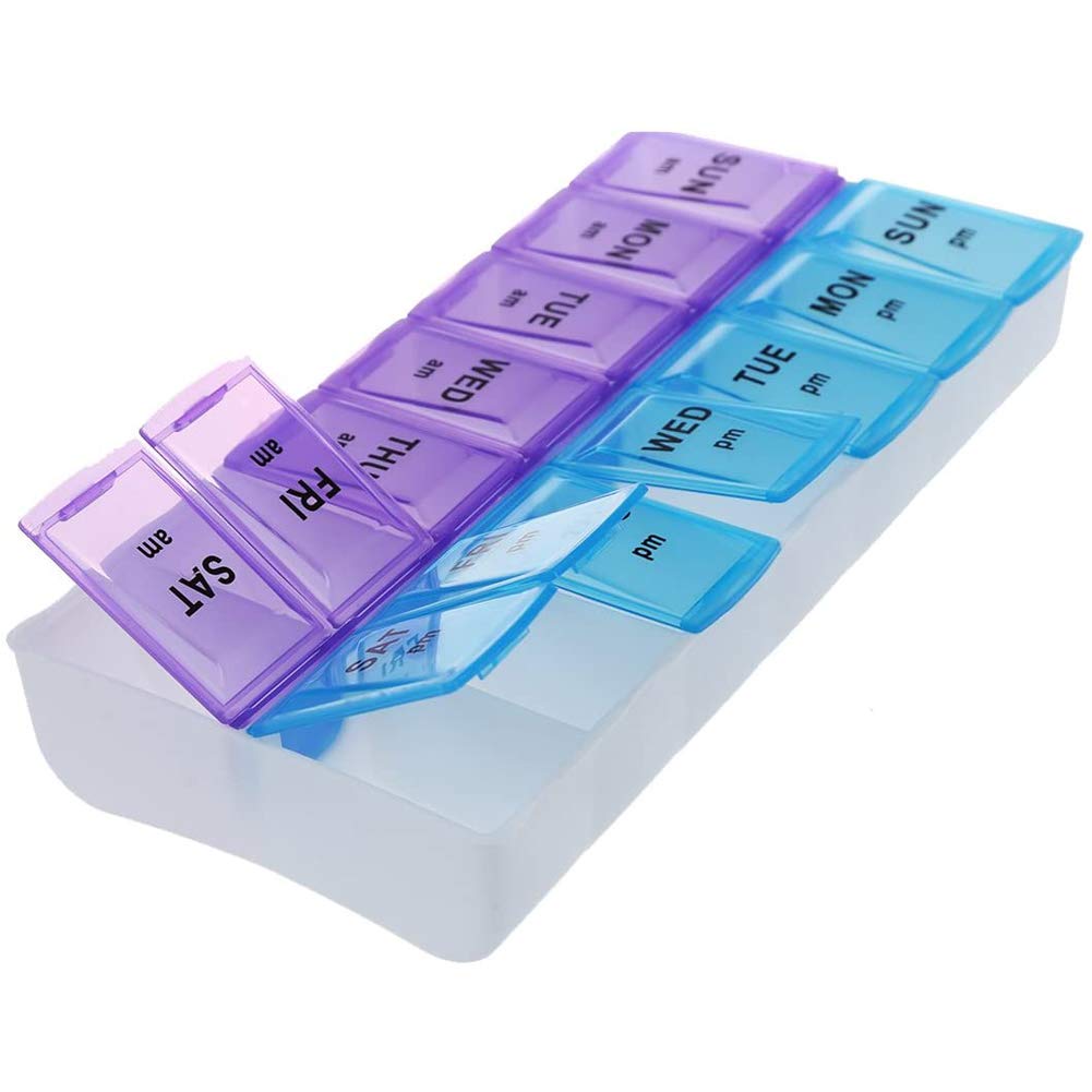 Haobase 7-Day AM/PM Pill Organizer Box with Compartments - Weekly Medication Storage for Vitamins, Supplements & Daily Pills