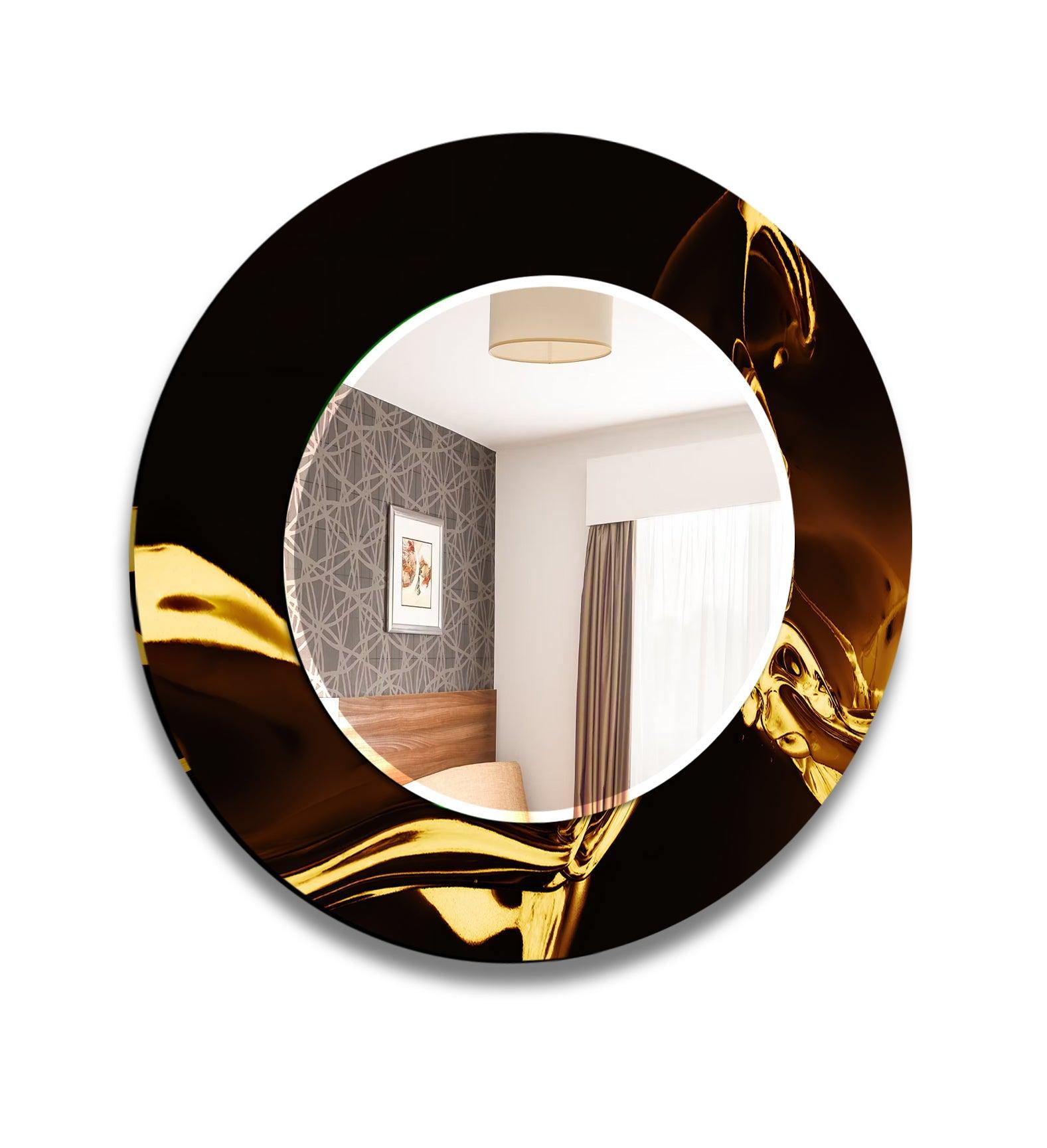 Abstract Black & Gold Framed Wall Mirror - Modern Decorative Mirror for Living Room, Bedroom & Entryway - Elegant Home Decor & Stylish Vanity Mirror