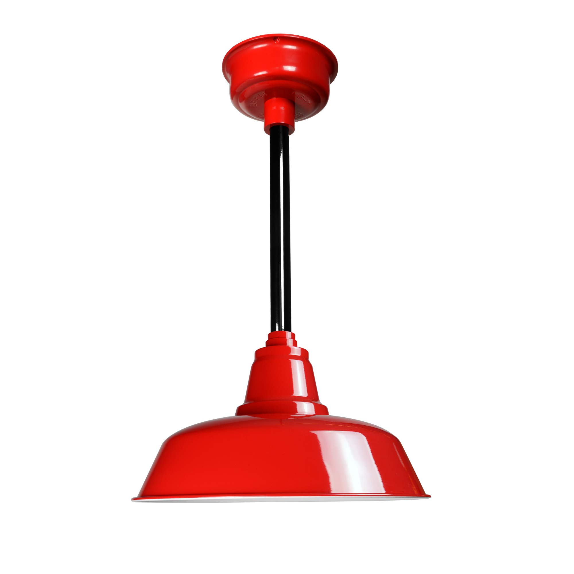 Cocoweb 12 Inch Red Farmhouse Pendant Light with Black Down Rod - Vintage Industrial Ceiling Lighting for Kitchen, Dining Room, Bar & Entryway