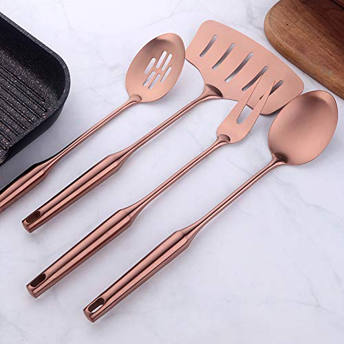 Premium 18/8 Stainless Steel Kitchen Utensil Set - 10 Piece Rose Gold Cooking Tools with Long Handles for Nonstick Cookware | Ideal for Frying, Baking & Everyday Cooking
