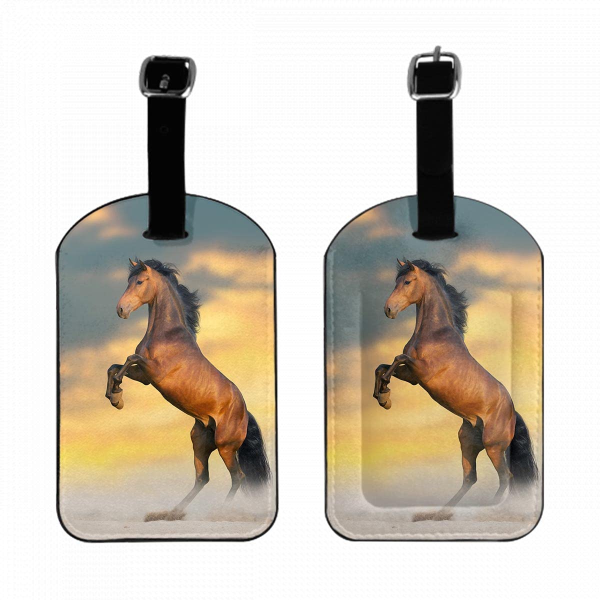 Bay Stallion Suitcase ID Tag - Wild Horse Rearing Up Luggage Tag, Flexible PU Leather Bag Label for Women & Teens (1 Pack) - Perfect for Travel, Backpacks & Suitcase Identification