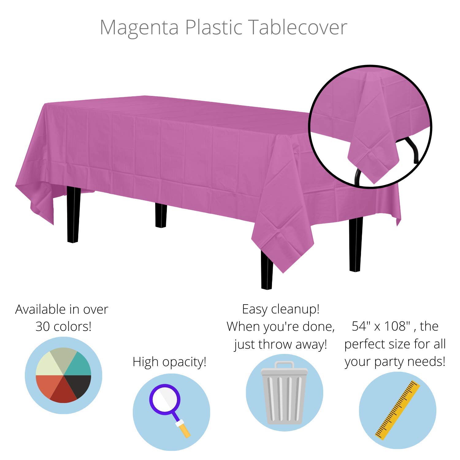Premium Magenta Plastic Table Cover - Waterproof & Durable for Parties, Picnics & Events - Elegant Decoration for Weddings, Birthdays & Outdoor Gatherings