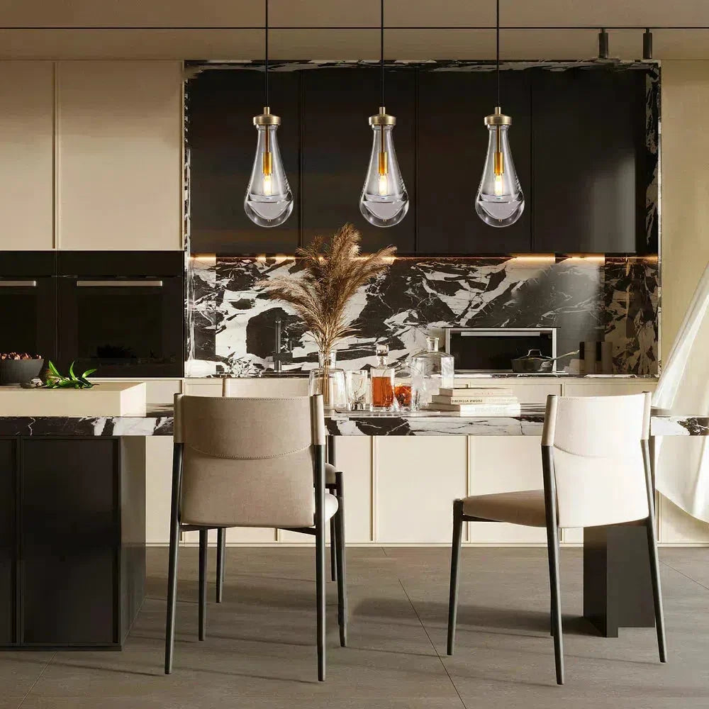 Modern Raindrop Linear Chandelier - 3-Light 22 Inch Crystal Pendant Lighting Fixture for Dining Room, Kitchen Island & Bedroom Ceiling Decor