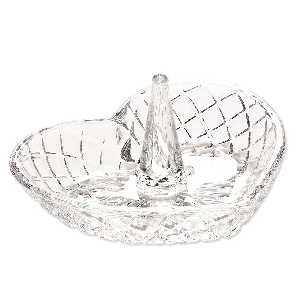 Crystal Clear Glass Heart-Shaped Ring Holder - Elegant Jewelry Organizer for Rings, Earrings & Bracelets | Perfect for Bedroom, Bathroom & Vanity Decor