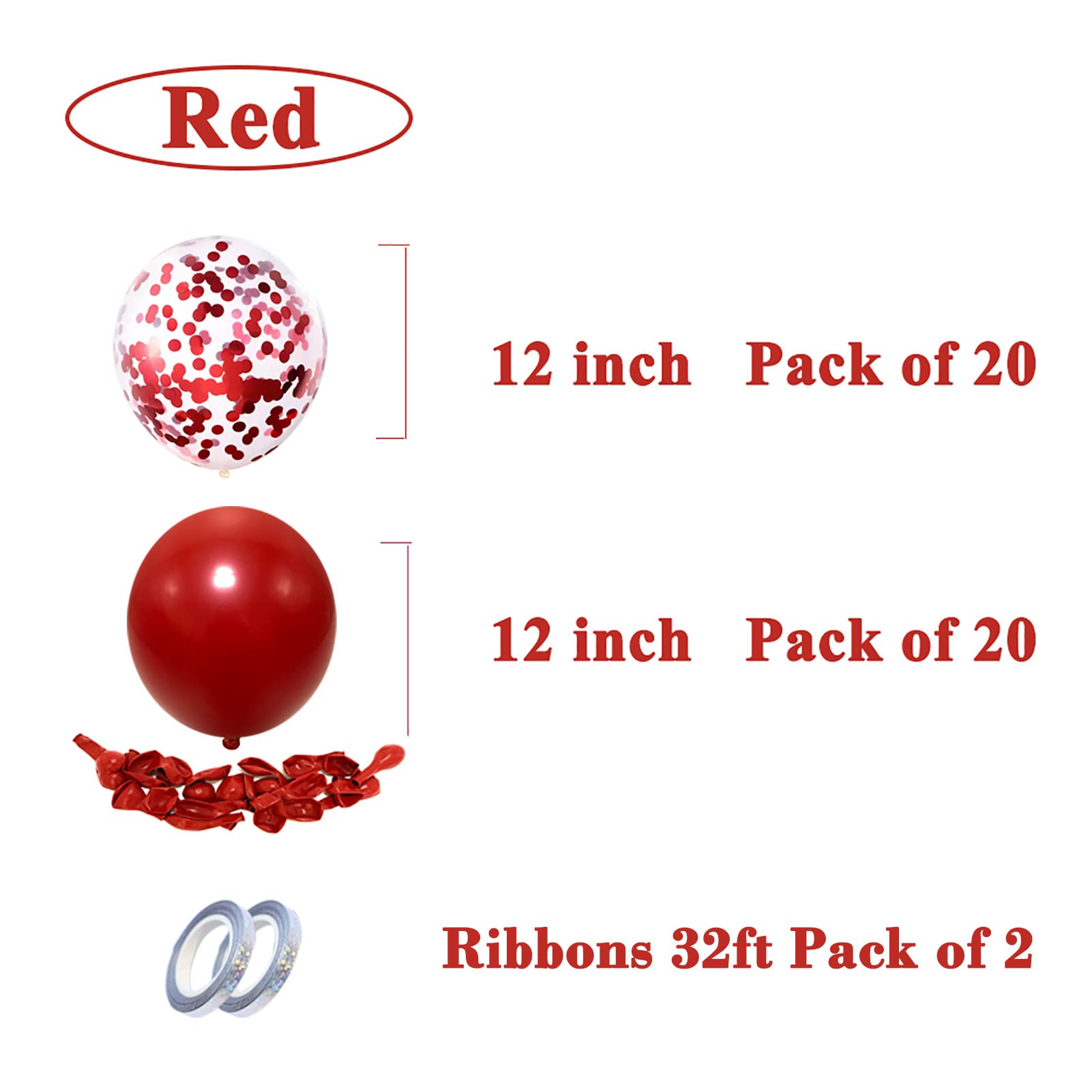 **42-Pack 12in Red Confetti & Latex Balloons with 64ft Ribbons - Party Decorations for Birthday, Wedding, Baby Shower & Holiday Celebrations**