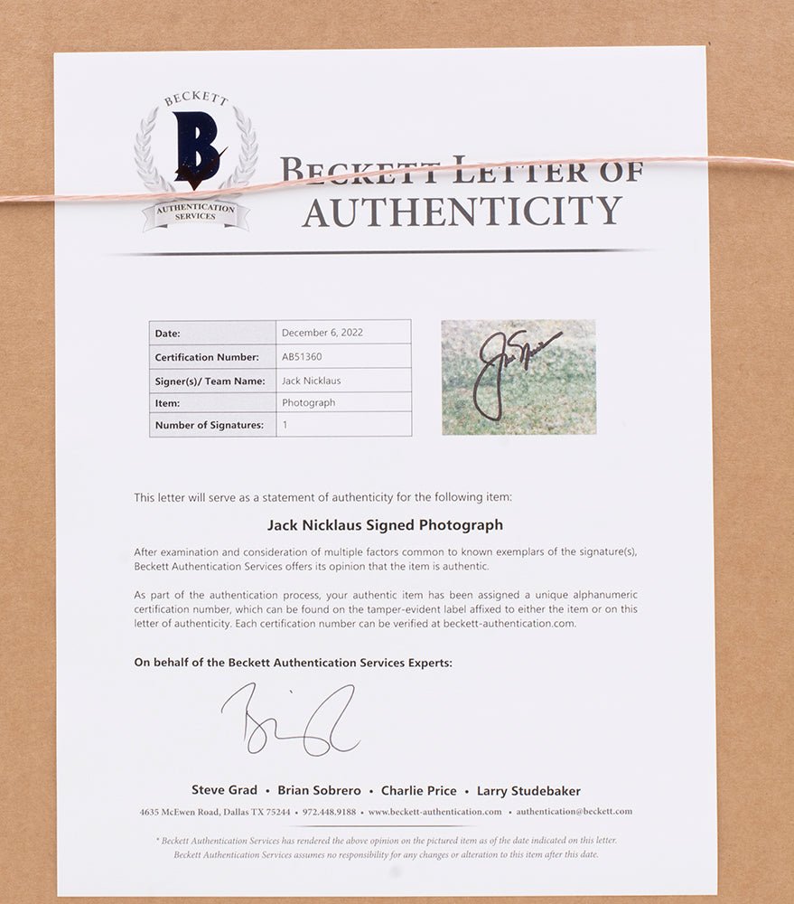 Jack Nicklaus Autographed 11x14 Golf Photo - Framed with BAS Certificate of Authenticity LOA AB51360 - Perfect for Sports Memorabilia Collectors and Golf Enthusiasts