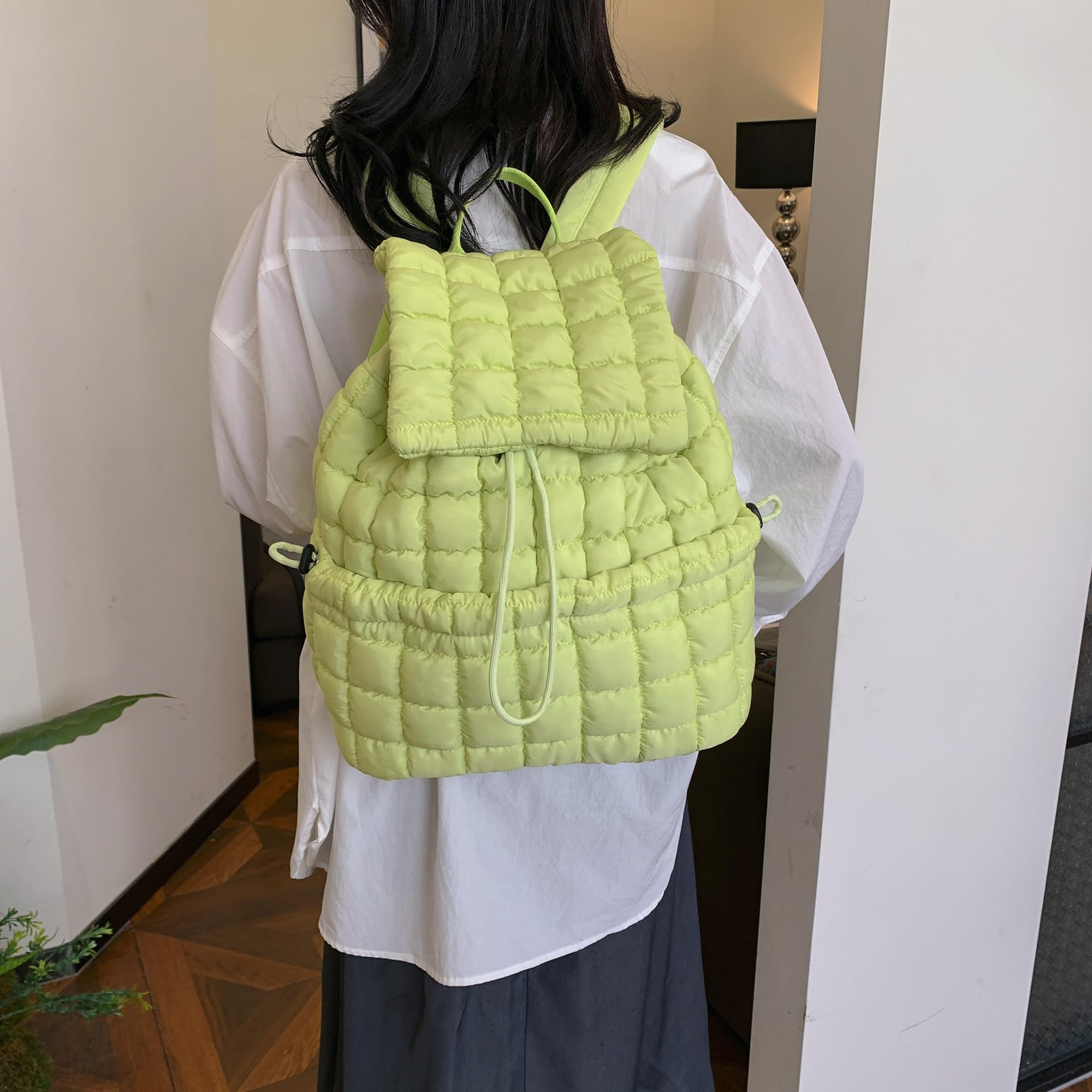 Quilted Puffy Backpack for Women - Lightweight Nylon Travel Daypack with Stylish Quilted Design, Perfect for School, Work & Outdoor Adventures (Brown)