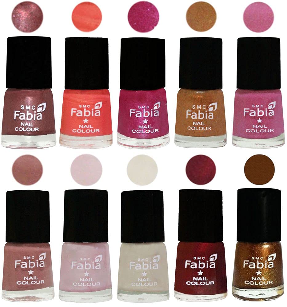 SMC Fabia Nail Polish Set - 10 Vibrant Colors, High Gloss & Long Lasting Nail Enamel (6ml Each) | Perfect for Manicures, Pedicures, Nail Art & Gift Giving