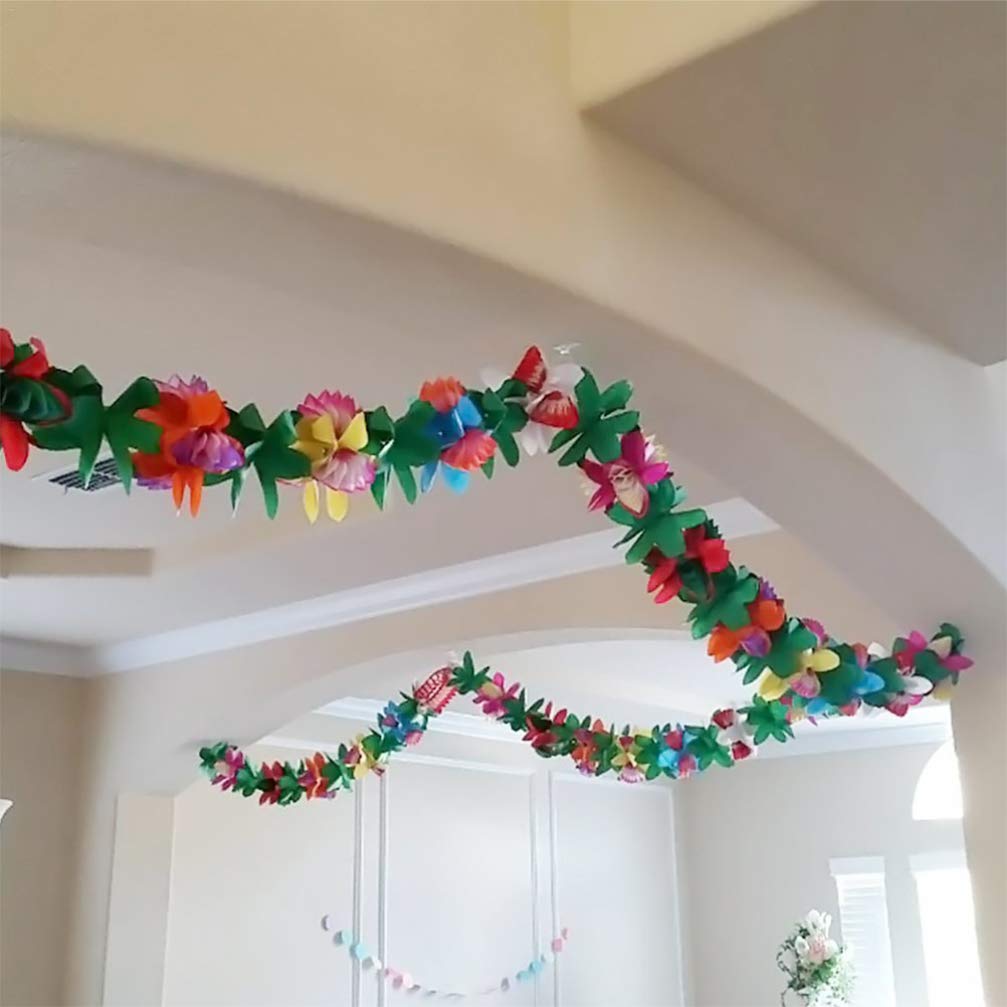 2Pcs Hawaiian Hanging Decorations - Tropical Paper Flower Party Banner for Wedding, Birthday, Luau & Beach Party Decor - Perfect for Home, Backyard, and Outdoor Events