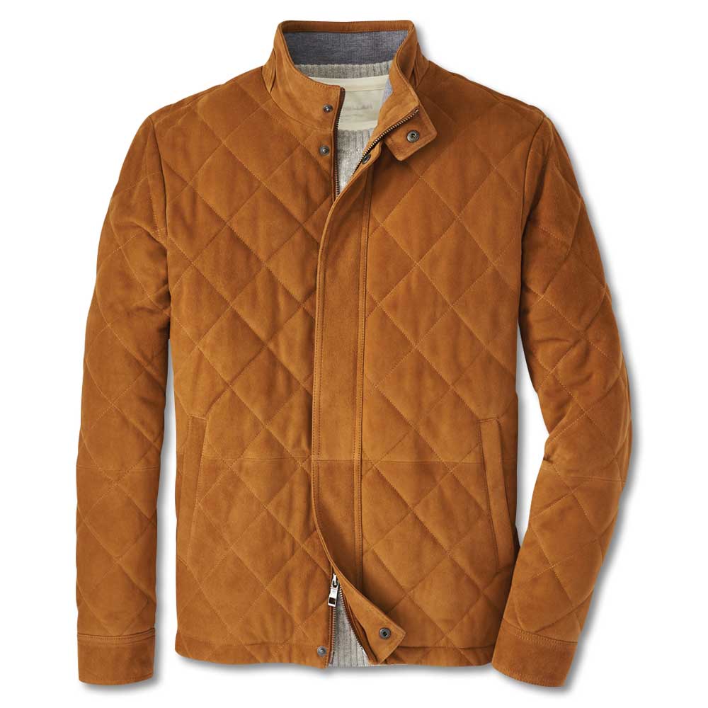 PETER MILLAR Men's Suede Quilted Jacket - Premium Soft Leather Outerwear for Fall & Winter | Stylish Casual & Business Wear