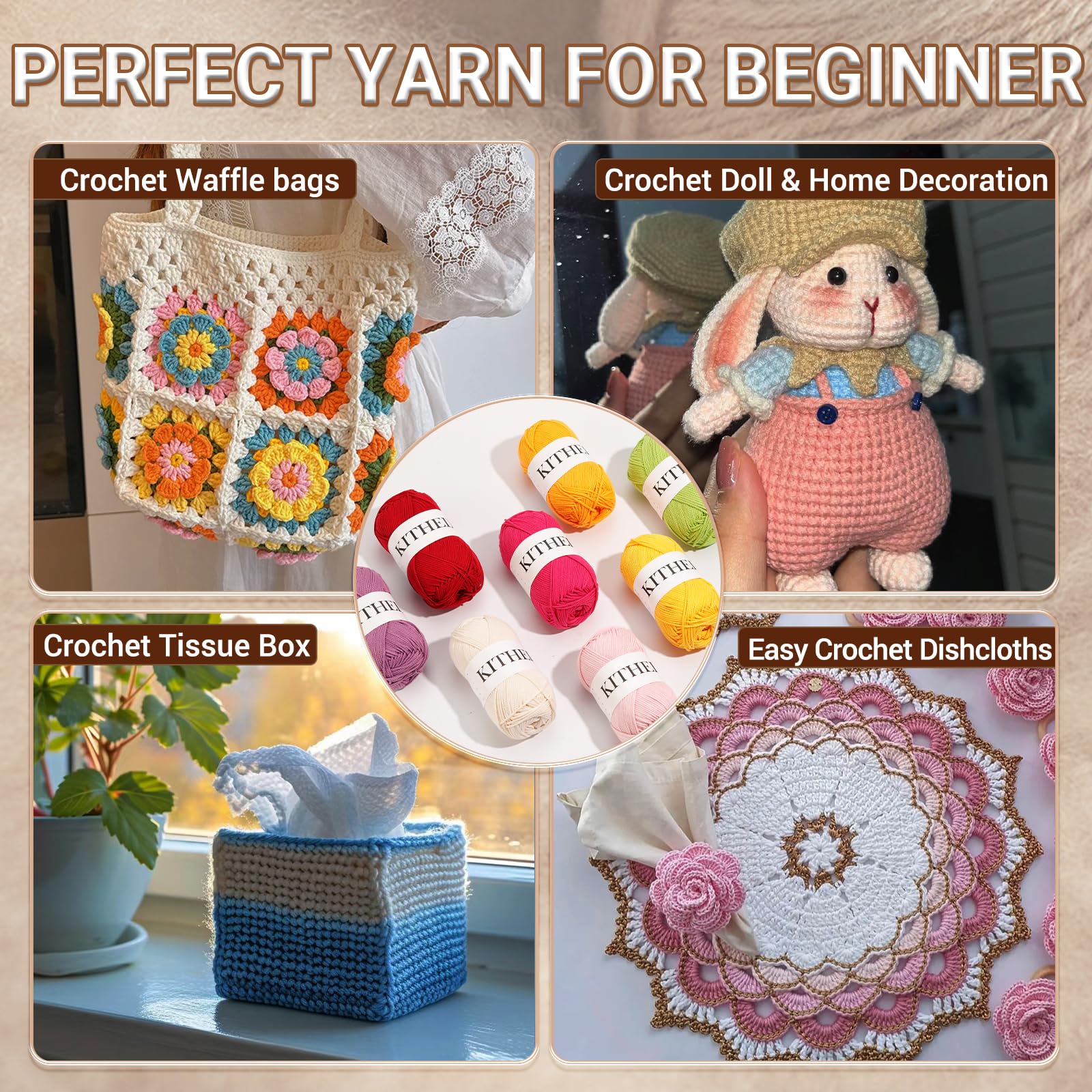 Premium Soft Cotton Yarn for Crocheting & Knitting - 10.5oz, 526 Yards, 3-Pack (Milk White) - Perfect for Blankets, Scarves & DIY Crafts