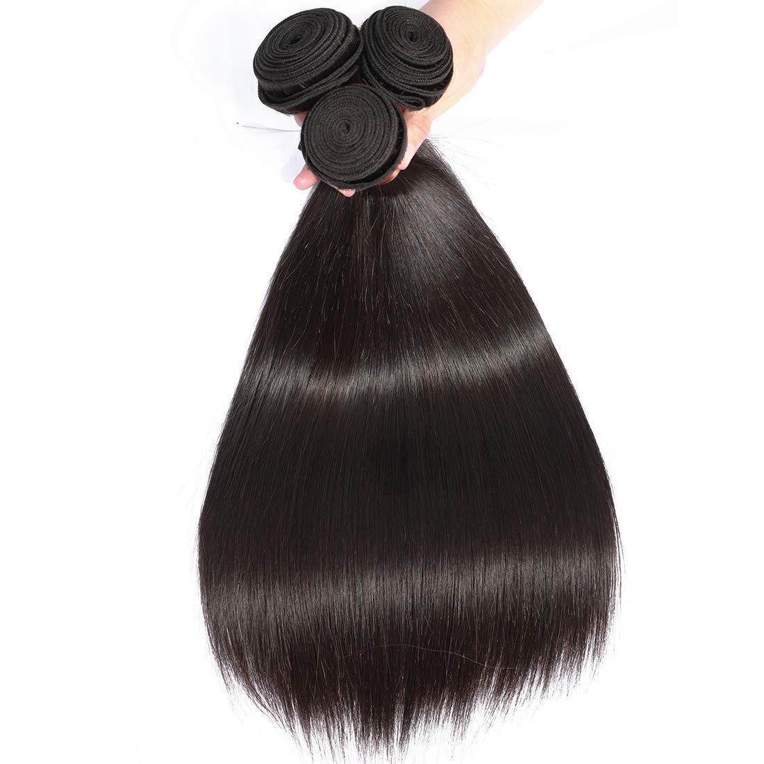 100% Brazilian Virgin Human Hair Bundles - Unprocessed Straight Weave Extensions in Natural Black (22
