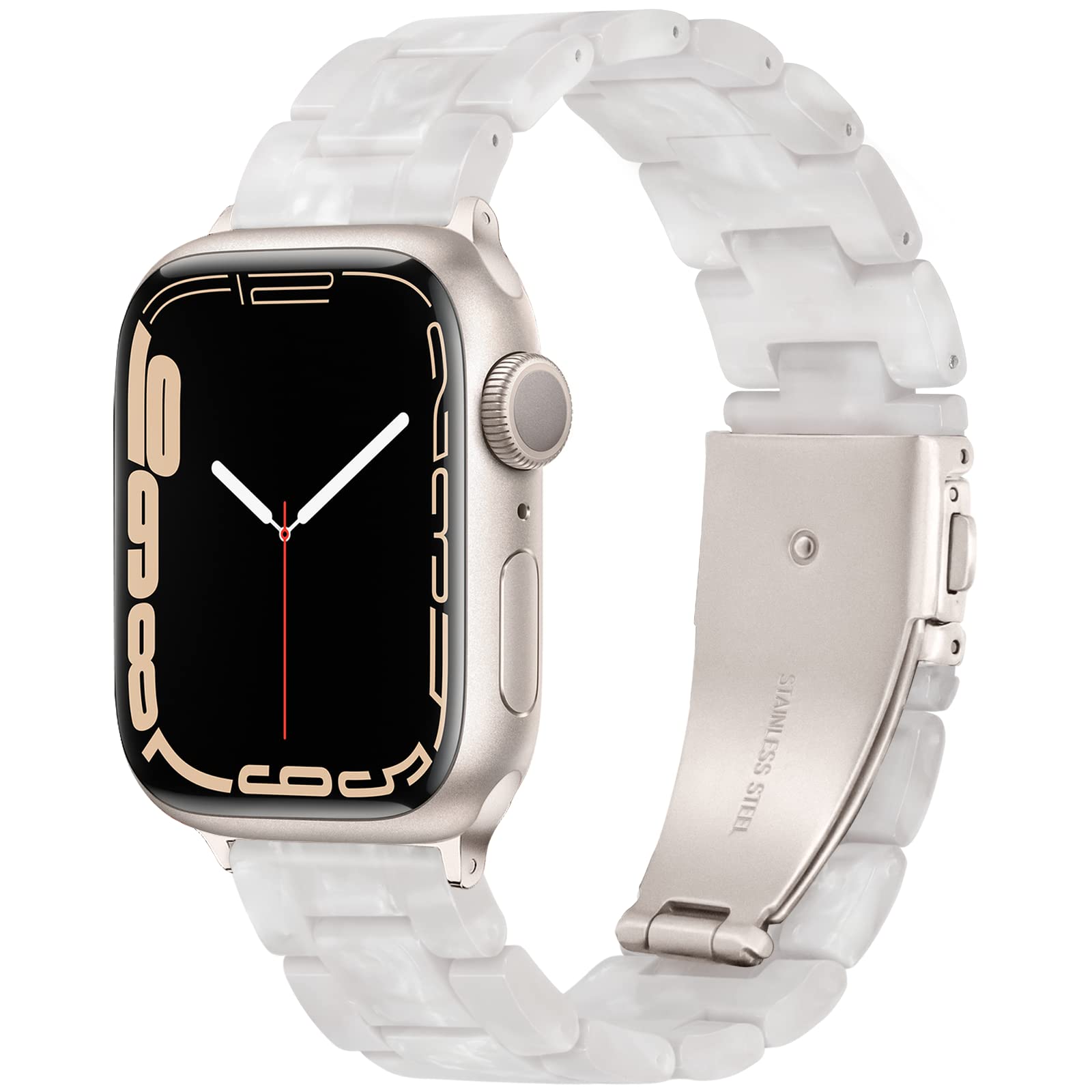 Premium Apple Watch Band Compatible with iWatch Series 10/9/8/7/6/SE/Ultra/2/1 (42mm 44mm 46mm 49mm) - Lightweight Resin Strap in Women's Pearl White for Starlight - Perfect for Workouts, Daily Wear & Fashion Accessories