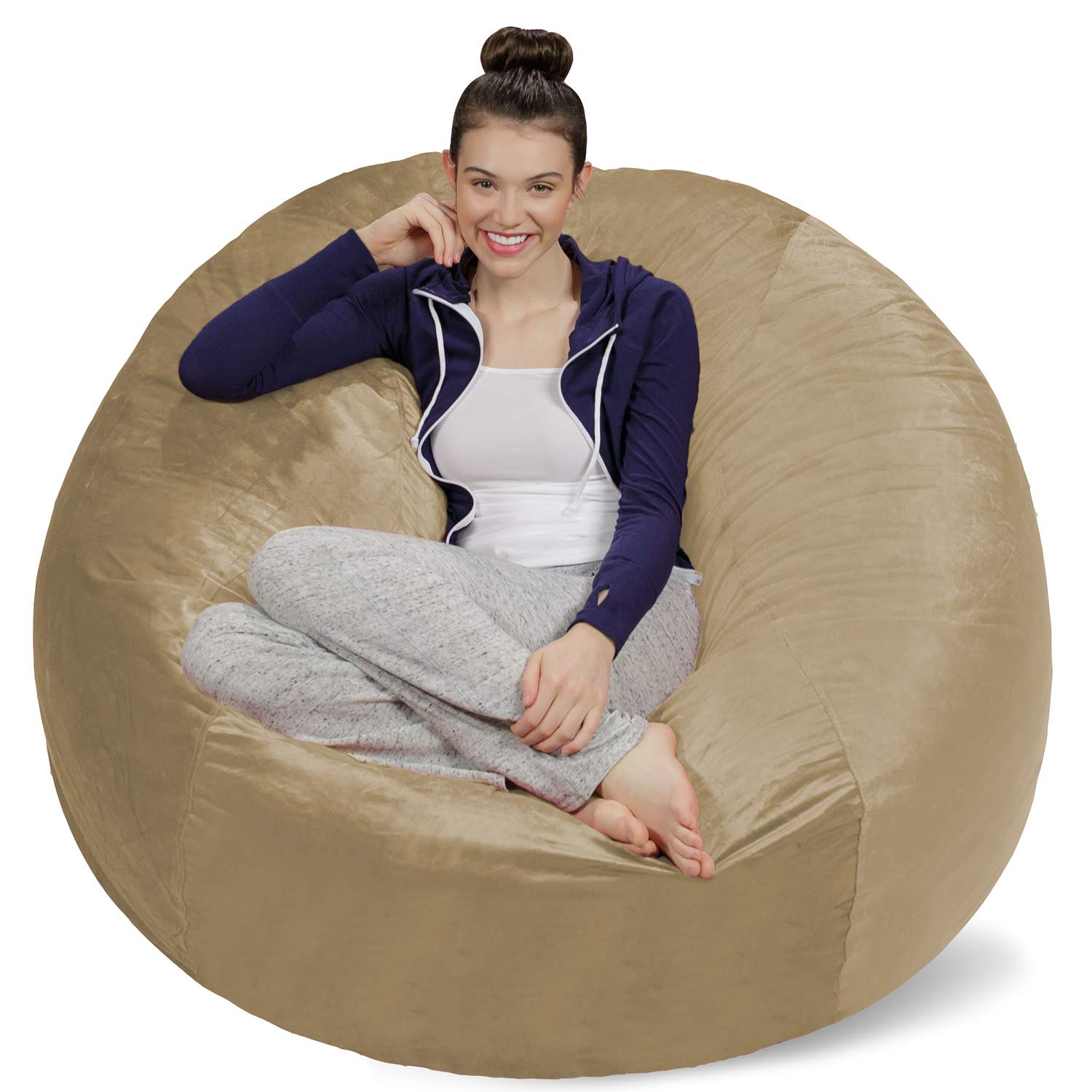 Ultra Soft Sofa Sack Bean Bag Chair with Memory Foam & Microsuede Cover - 5ft Plush Foam Filled Furniture for Dorm Room, Living Room & Bedroom - Camel Color Comfortable Seating for Relaxing, Gaming & Lounging