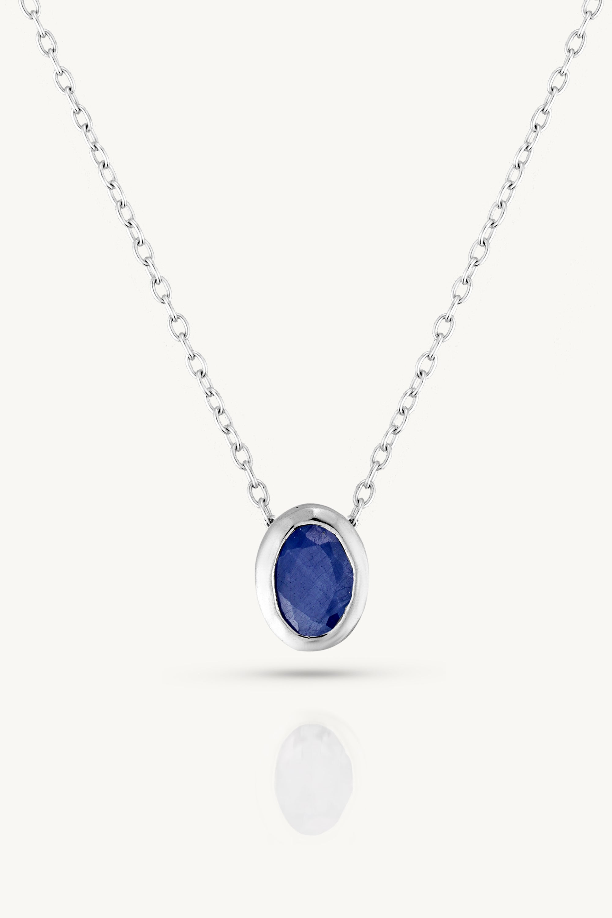 September Sapphire Silver Oval Birthstone Necklace - Elegant Jewelry Gift for Women, Birthday, Anniversary & Special Occasions