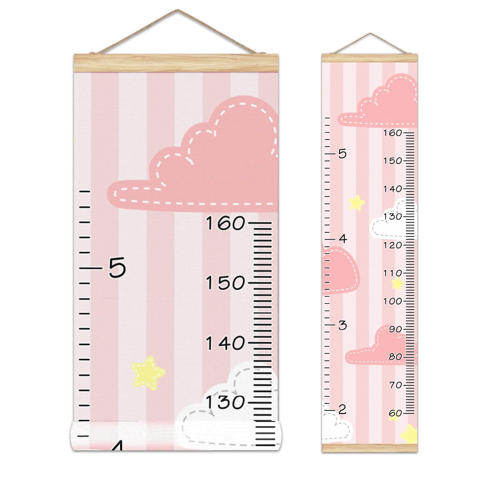 Personalized Kids Name Growth Chart Ruler - Wood Frame Wall Decor for Measuring Child's Height 13.4x56 Inches - Linen Hanging Height Tracker for Nursery & Bedroom - Cute Pink Room Decor for Girls & Boys (Perfect for Baby Showers, Birthdays & Milestone Tracking)