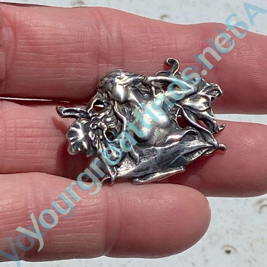 925 Sterling Silver Art Nouveau Goddess Pendant Pin - Elegant Vintage Jewelry for Women, Perfect for Gifts, Parties & Special Occasions
