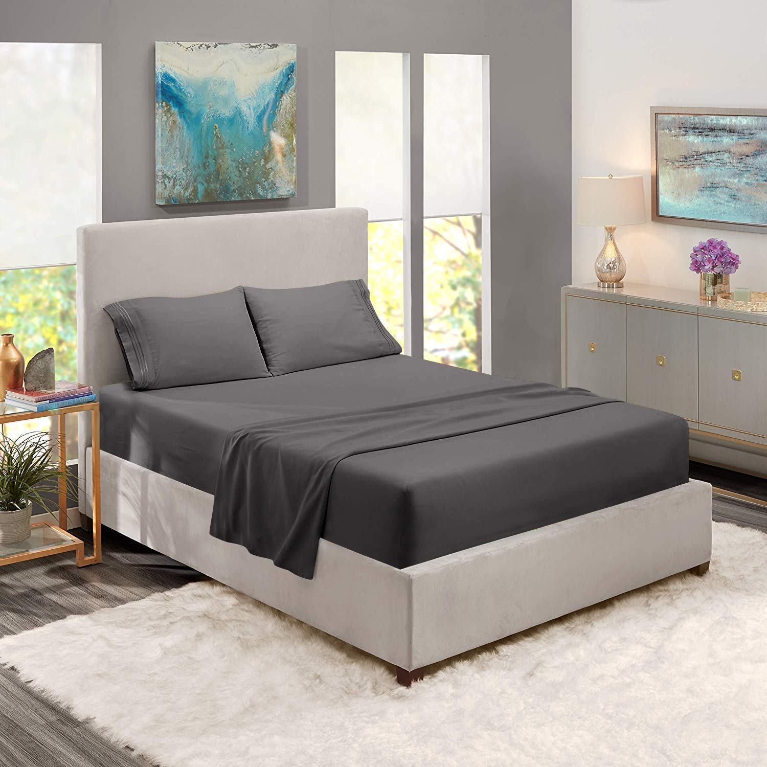 800 Thread Count 100% Egyptian Cotton 6-Piece Luxury Bed Sheet Set - Cal King Size, Dark Grey, 24