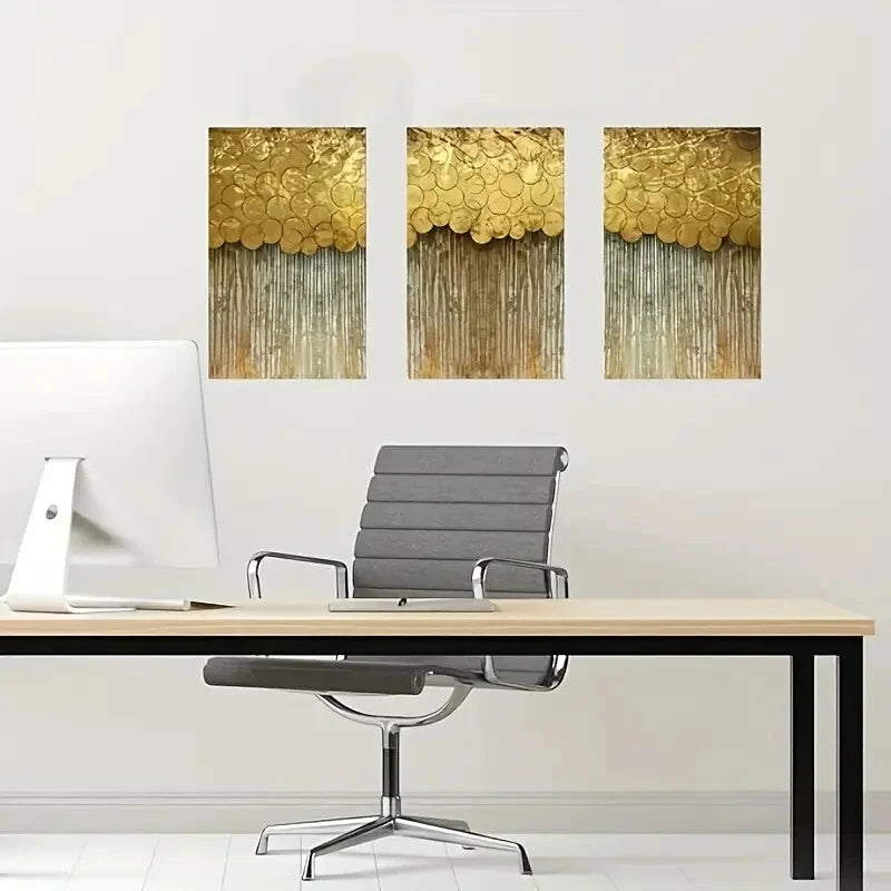 3-Piece Nordic Abstract Gold Line Metal Wall Art - Ready to Hang Modern Home Decor for Living Room, Bedroom & Office