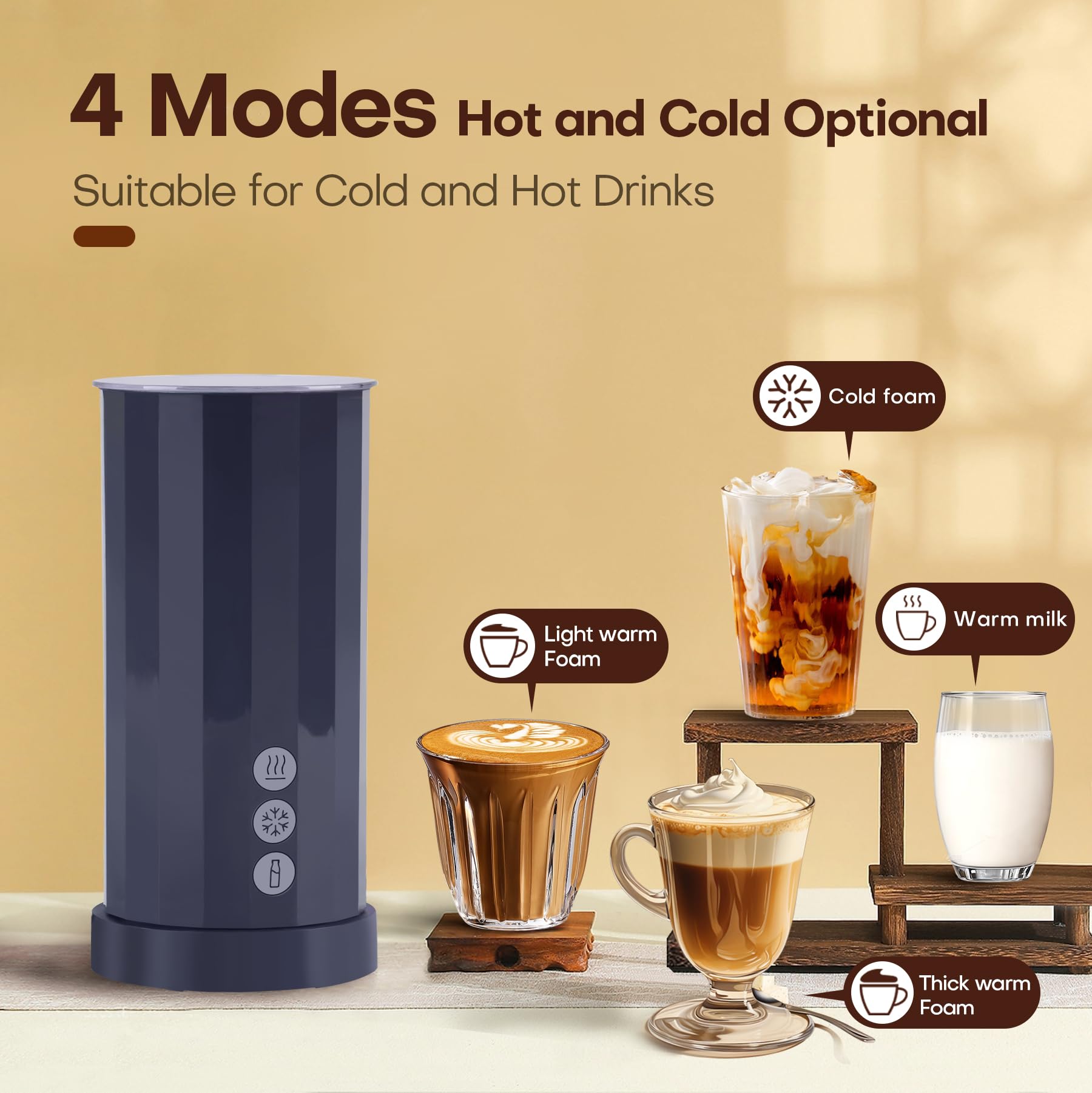 4-in-1 Electric Milk Frother and Steamer - Hot & Cold Foam Maker, Milk Warmer for Coffee, Lattes, Cappuccino, Macchiatos - Perfect for Home, Office & Coffee Shops (Blue)
