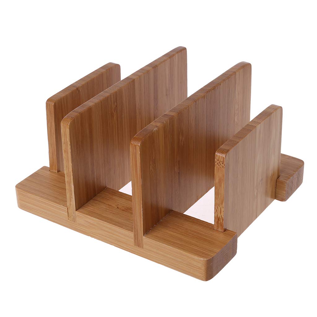 XISAOK Bamboo Cutting Board Storage Rack - Kitchen Organizer Shelf for Pot Lids & Cutting Boards - Space Saving Kitchen Decor for Countertop Organization