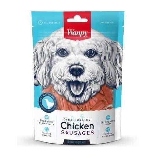 Premium Wanpy Oven Roasted Chicken Sausages Dog Treats - 100g All-Natural Training Rewards & Dental Chews for Small, Medium & Large Dogs - Perfect for Outdoor Adventures & Indoor Playtime