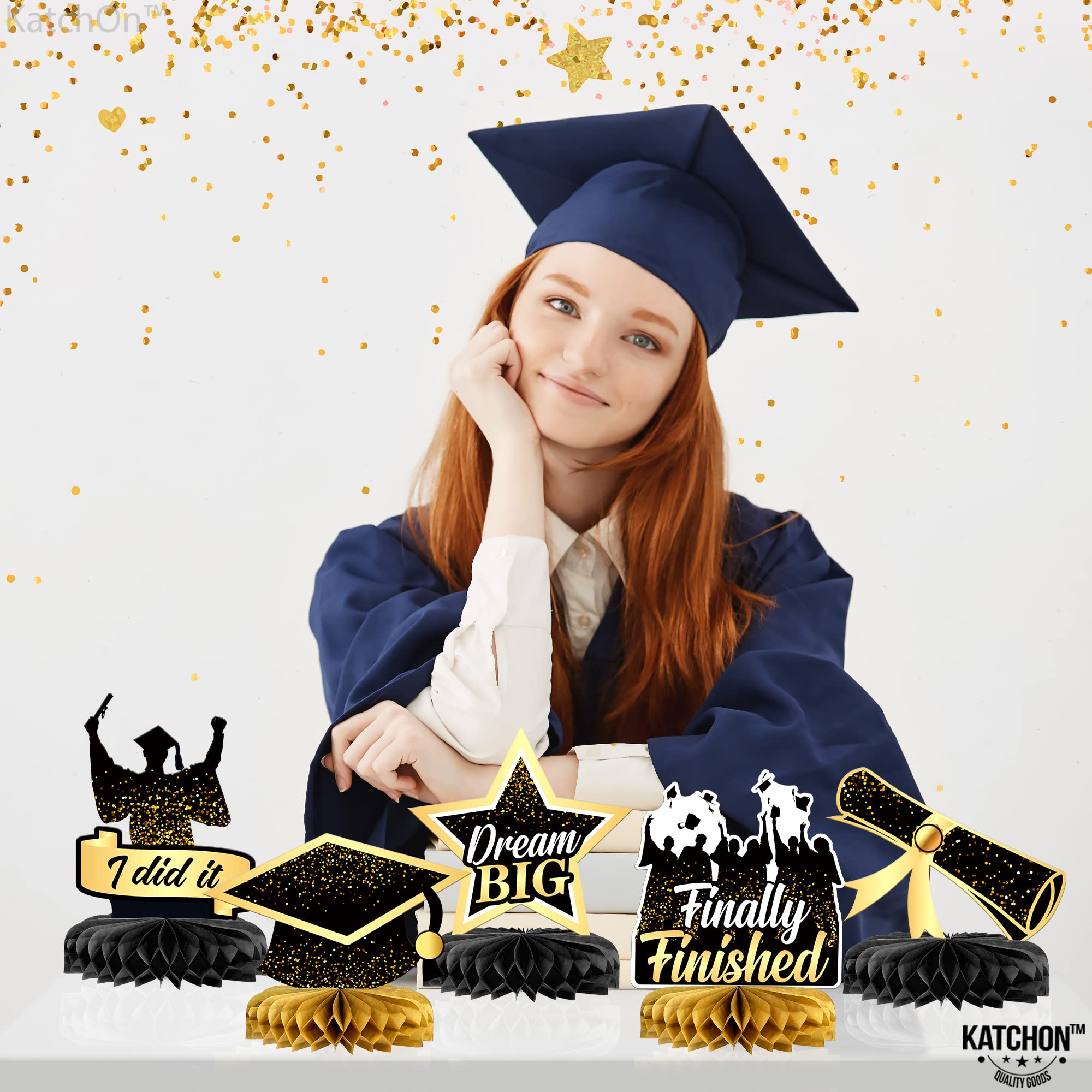 KatchOn 2025 Graduation Centerpieces - Pack of 9 Black & Gold Table Decorations for Graduation Party, Class of 2025 | Elegant Graduation Decor for Commencement Ceremony, Graduation Dinner & Photo Backdrop