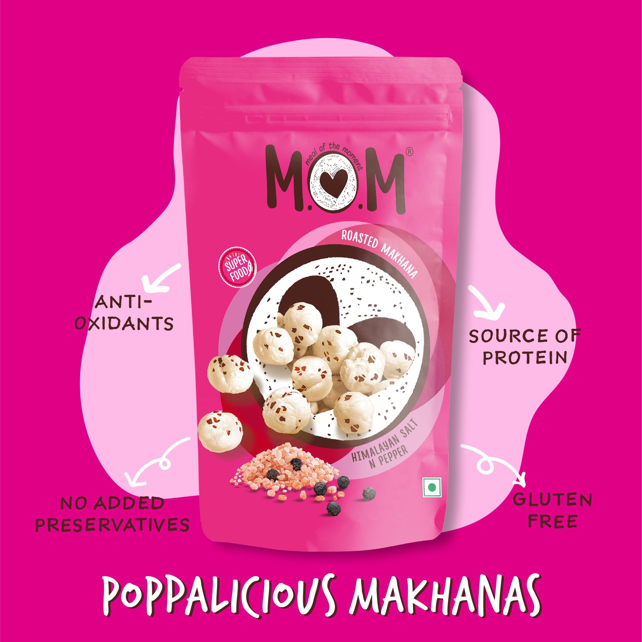 Organic Himalayan Salt & Pepper Roasted Makhana (Fox Nuts) - 3 Pack (65g Each) | Gluten-Free, Vegan Snack | Perfect for Keto Diet, Weight Loss & Healthy Munching