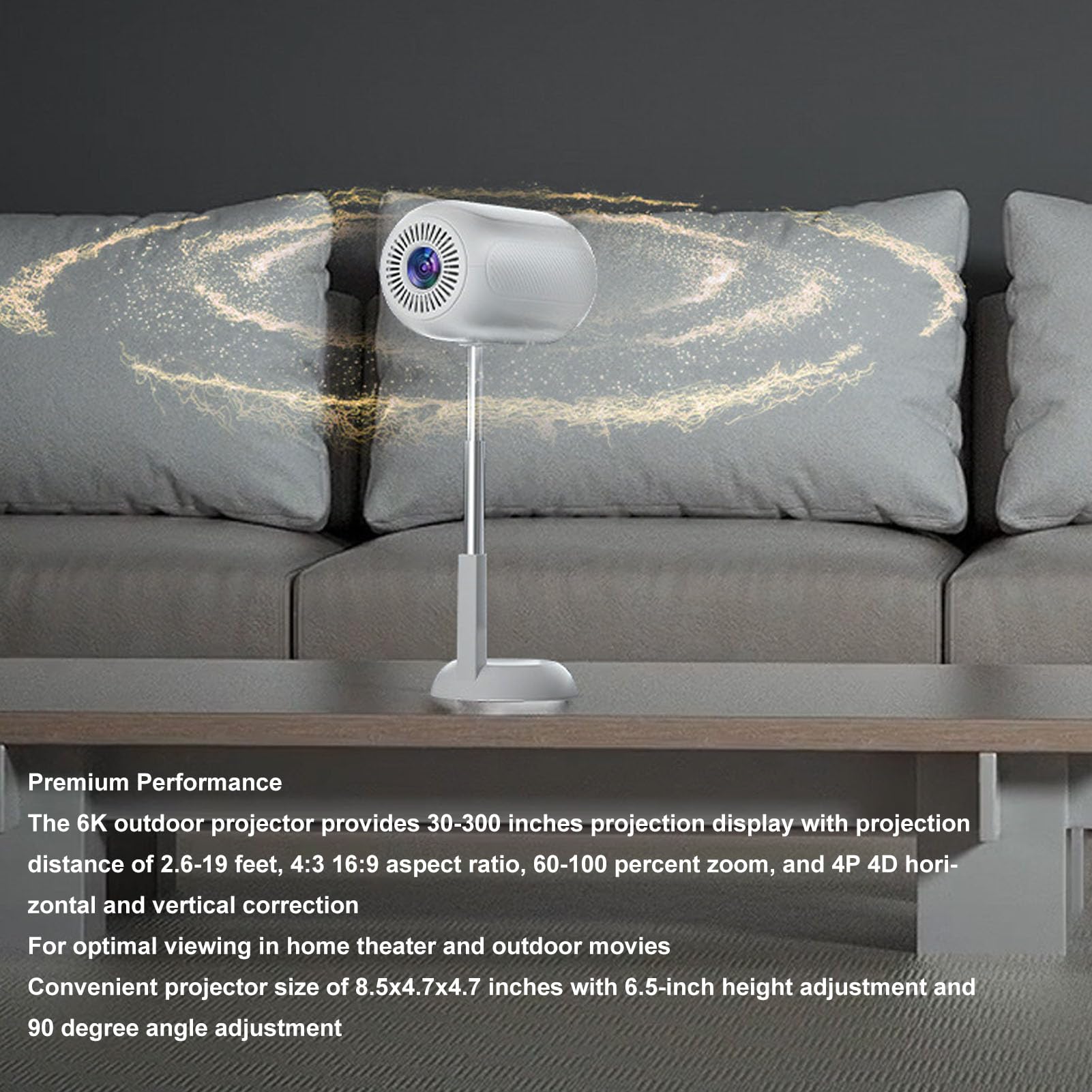 6K Smart Projector with WiFi & HDMI - Full HD Home Theater Projector for Indoor & Outdoor Movies - Compatible with Netflix, YouTube (UK Plug) - Perfect for Backyard Cinema, Gaming & Streaming