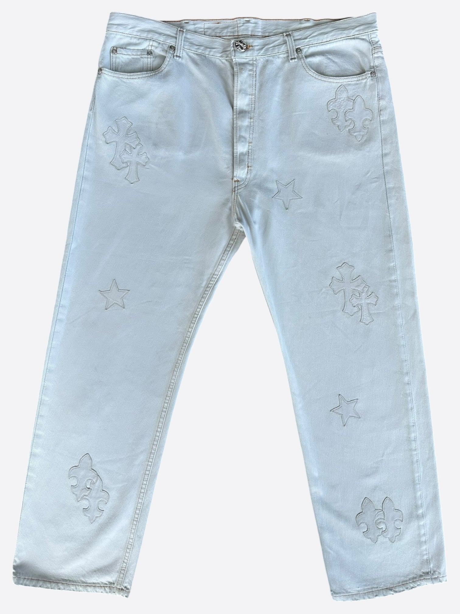 Chrome Hearts x Levi's White Mixed Patch St. Barth Exclusive Jeans - Limited Edition Designer Denim for Men & Women | Perfect for Streetwear, Luxury Fashion & Collector's Wardrobe