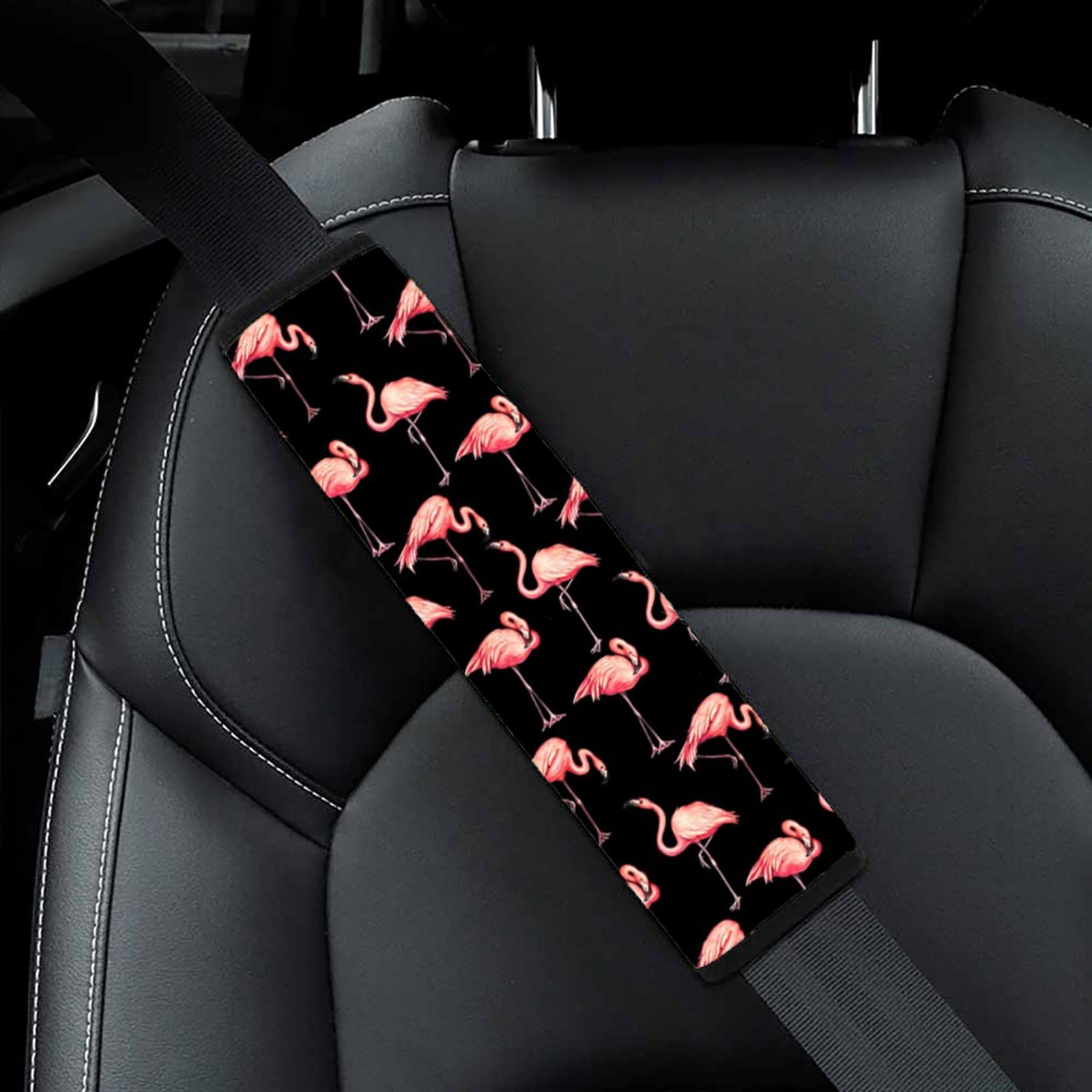 Black Flamingo Car Seat Belt Strap Covers - Soft Shoulder Pads for Adults & Kids - Neck Protection for Women, Men, Girls & Boys - Universal Fit for Cars, SUVs & Trucks - Perfect for Commuting, Road Trips & Daily Driving - Also Great as Backpack Straps & Handbag Accessories