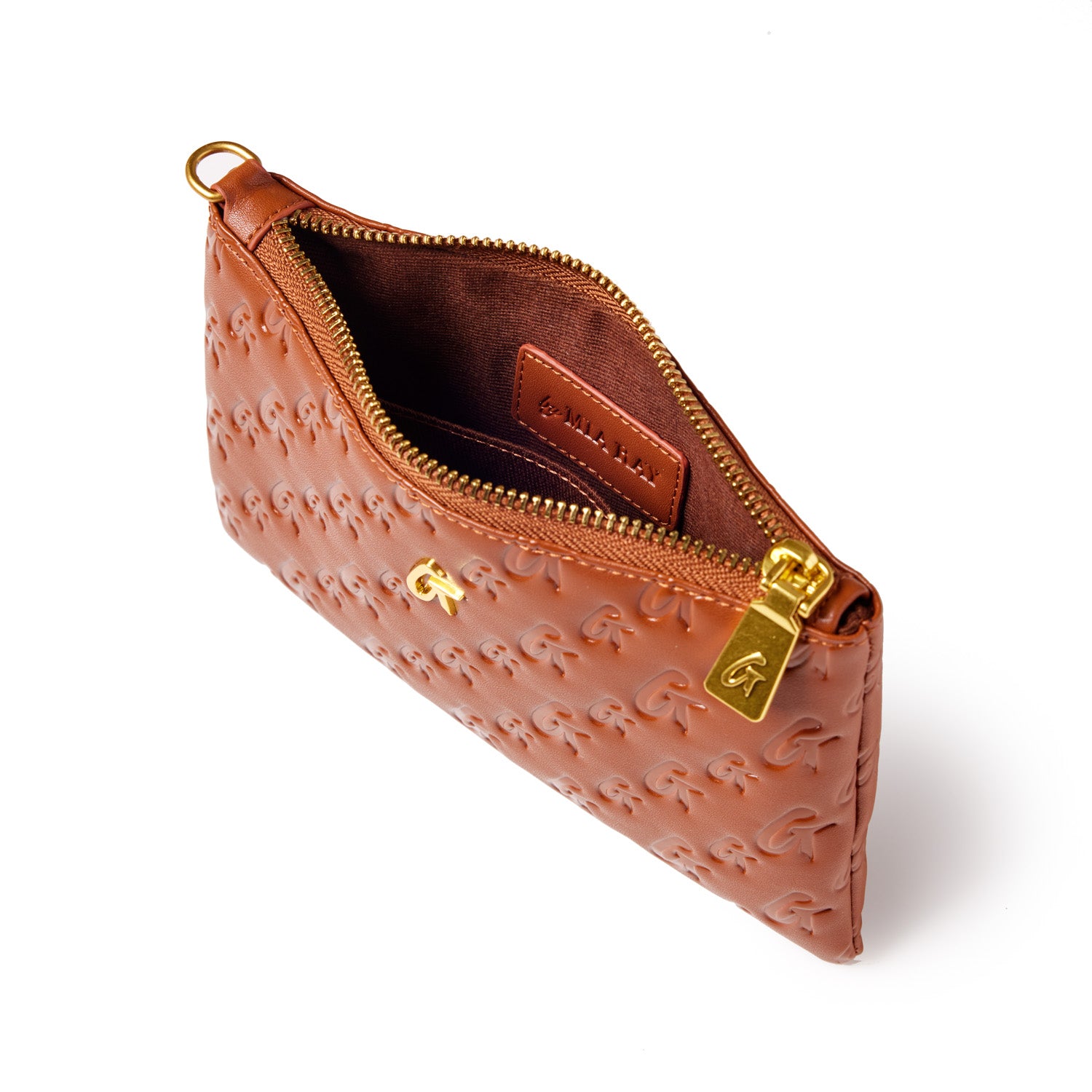 Mini Monogram Gold Wristlet Handbag - Brown Leather Crossbody Purse for Women | Perfect for Parties, Date Nights & Everyday Use