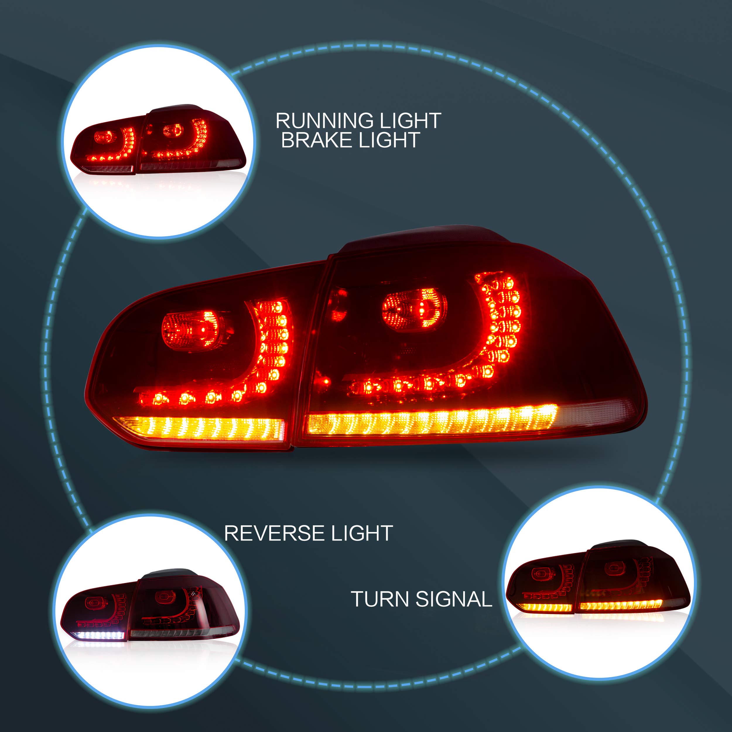 VLAND LED Tail Lights for 2010-2014 Volkswagen Golf 6th Generation - Red & White Sequential Turn Signals | Premium Replacement for Enhanced Visibility & Style | Perfect for Night Driving & Car Customization