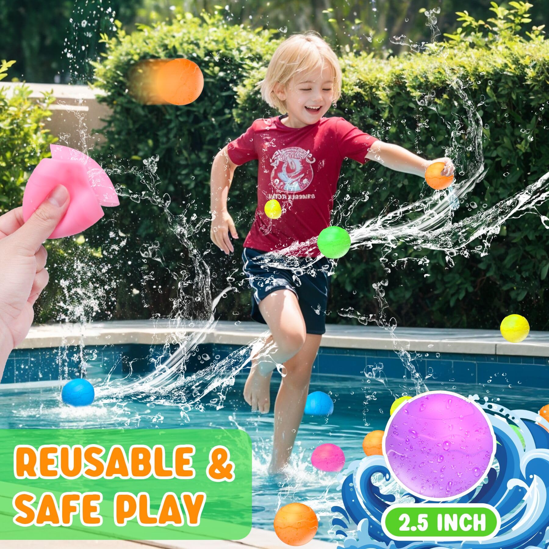 **COSOOS 24 Pack Reusable Water Balloons for Kids - Self-Sealing Refillable Summer Water Toys for Boys & Girls (Ages 3-12) - Fun Outdoor Water Games for Beach, Pool, Backyard & Birthday Parties**