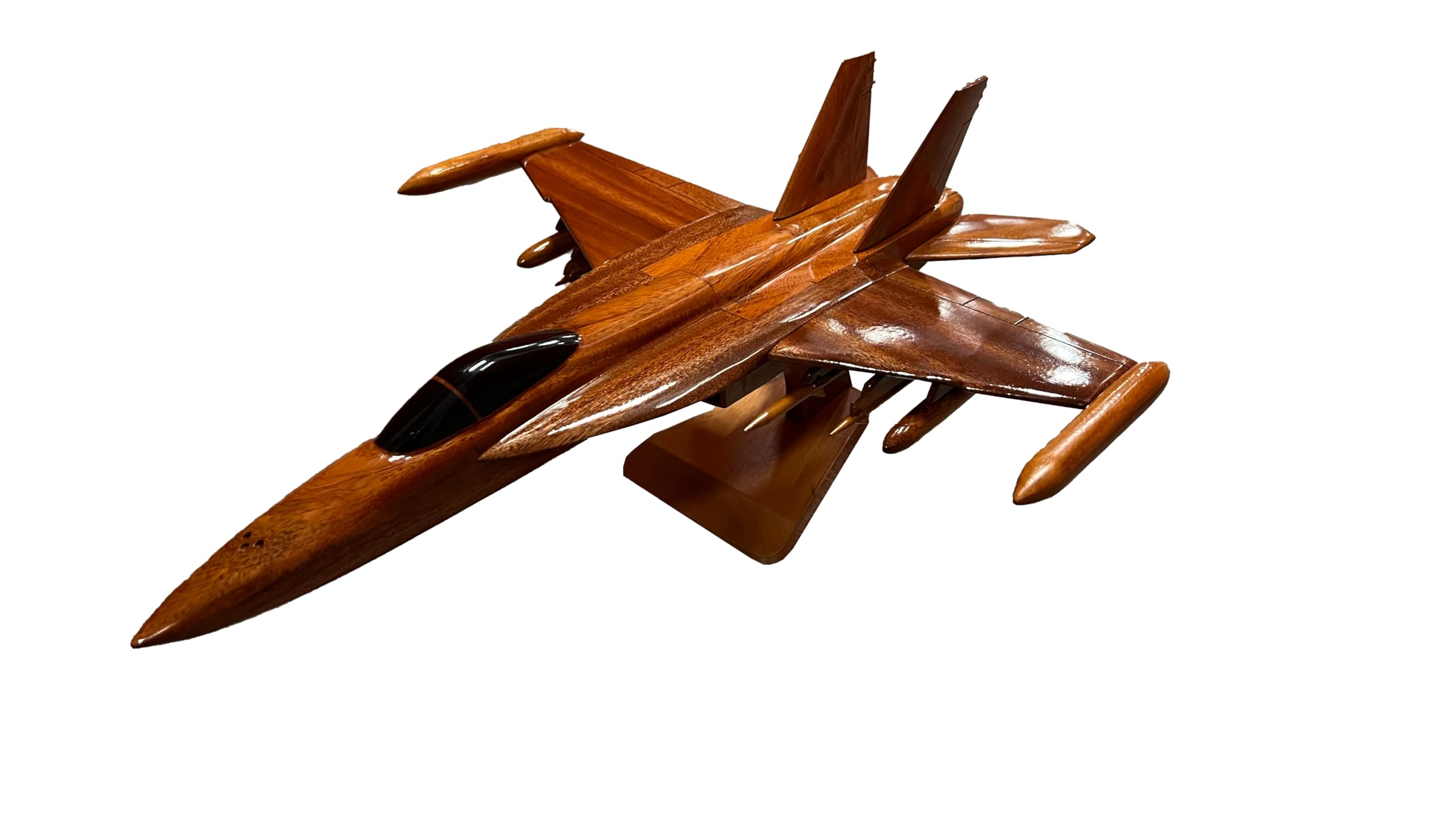 F18 Hornet Desktop Model - Handcrafted Mahogany Wood Fighter Jet Plane - Perfect for Office Decor, Aviation Enthusiast Gifts & Military Collectors Display