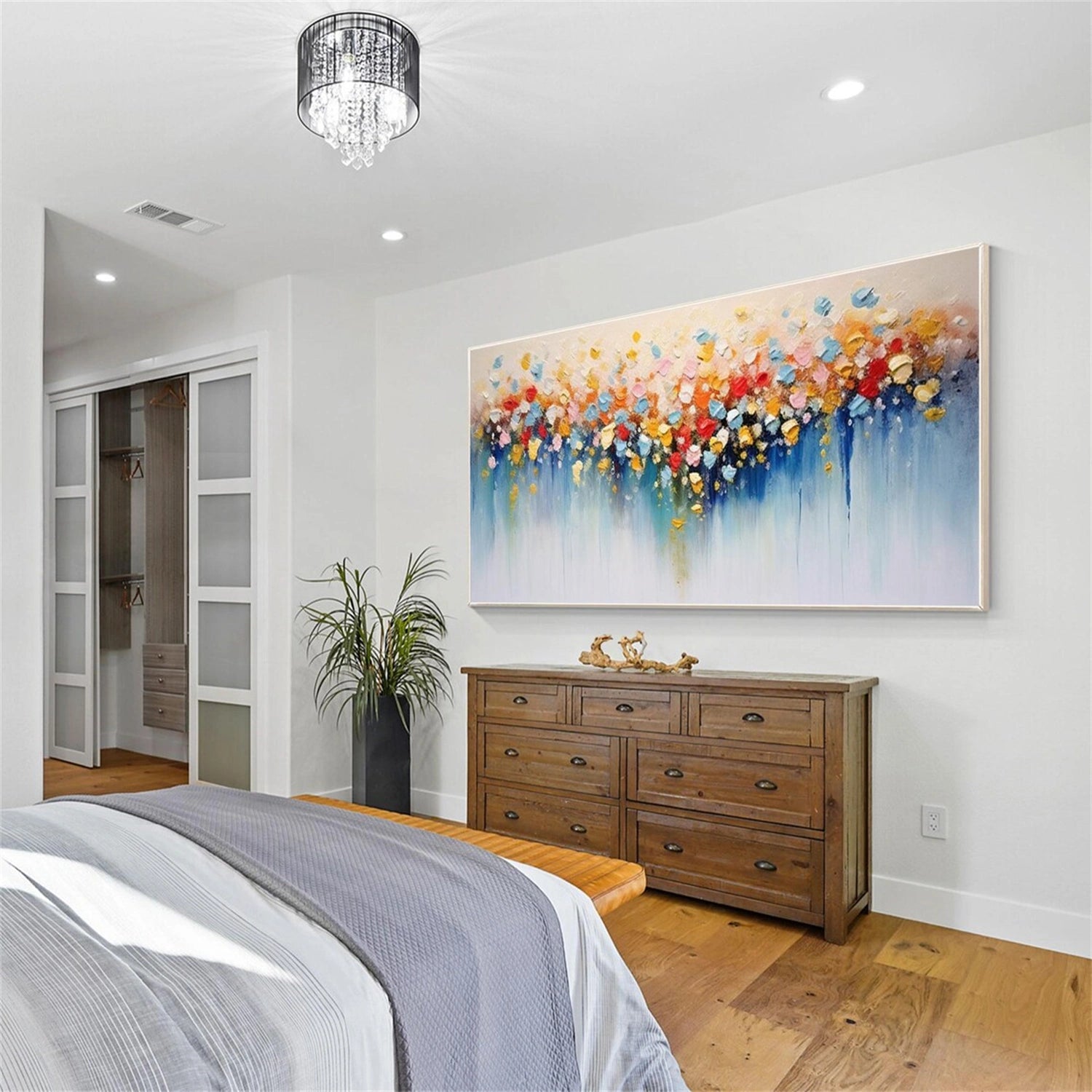 FT 161 Floral and Tree Landscape Painting - Handmade Canvas Art for Home Decor, Living Room, Bedroom, and Office Wall