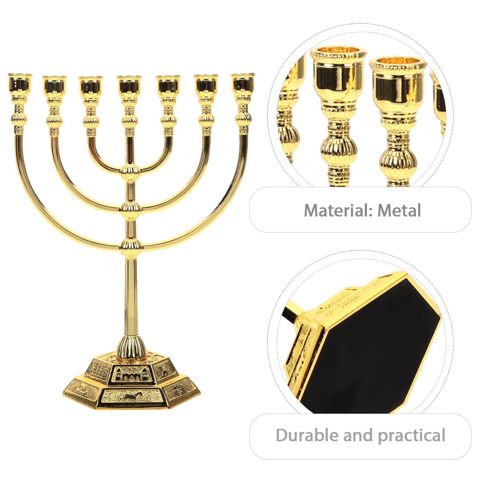 BESPORTBLE 7-Branch Menorah Candle Holder - Golden Hanukkah Candelabra for Jewish Home Decor, Jerusalem Temple Inspired Table Centerpiece | Perfect for Hanukkah Celebrations, Jewish Holidays & Spiritual Home Display