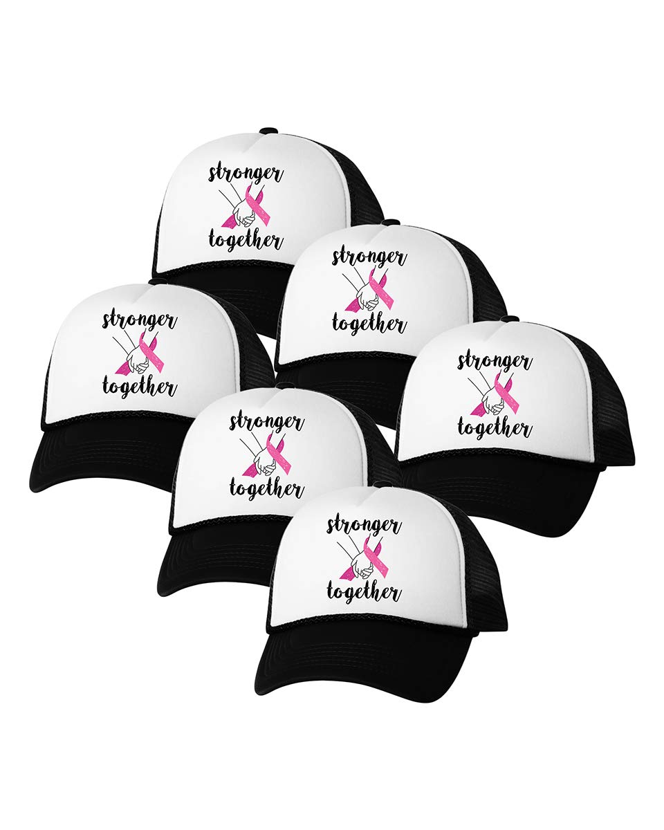 Breast Cancer Awareness Hat - Stronger Together Support Cap in Black - Set of 6, 12, or 24 - Perfect for Fundraisers, Survivor Events & Awareness Walks