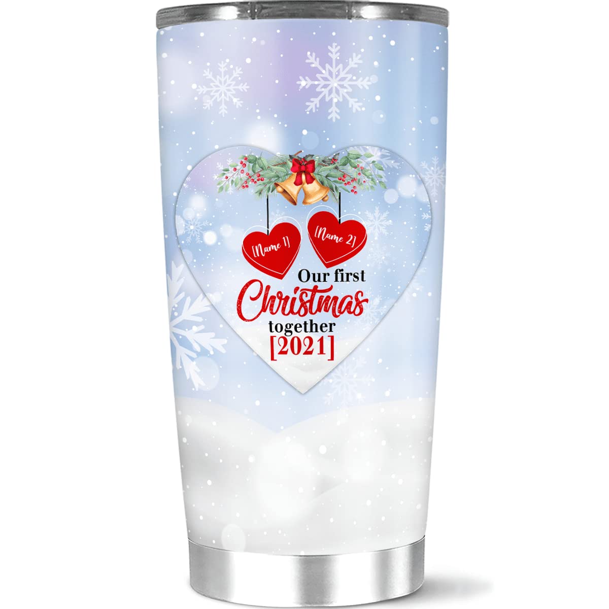 Personalized Christmas Tumbler for Couples - 20oz & 30oz Stainless Steel Insulated Travel Cup - Our First Christmas Together Gift for Women & Men - Perfect for Engagement, Anniversary & Holiday Celebrations - Great for Coffee, Tea & Cold Drinks on the Go