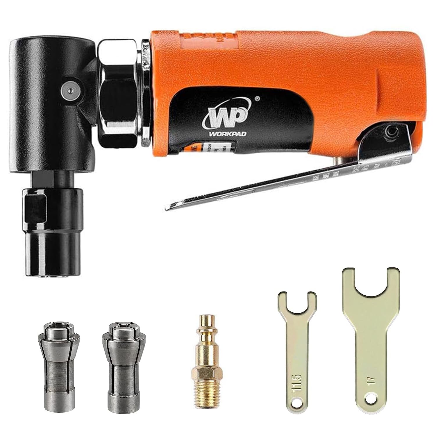 WORKPAD Mini Air Angle Die Grinder - 20000 RPM High Speed, Compact Pneumatic Tool with 1/4-inch & 1/8-inch Collets + 2 Wrenches Included - Perfect for Metal Polishing, Wood Carving & DIY Projects