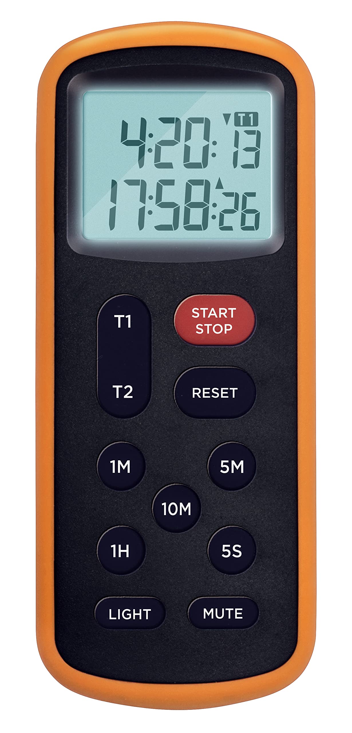 Lavatools KT8 Digital Kitchen Timer with Backlight, Loud Alarm & Mute Function - Dual Timer & Stopwatch for Cooking, Baking, BBQ, Classroom, Labs - Magnetic Back & Hang Hole with Lanyard Included