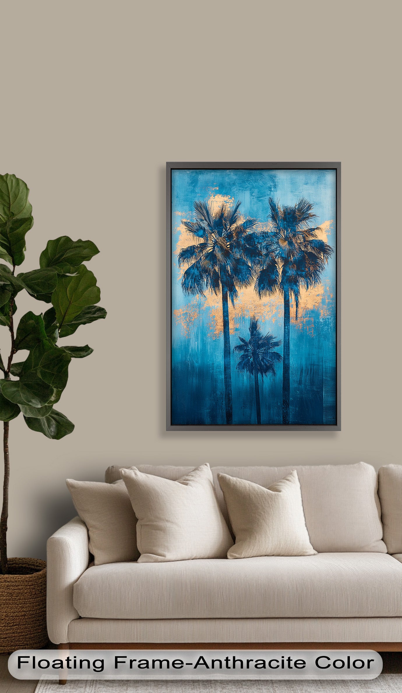 Blue Sunset Palms Tropical Oil Painting - Handmade Beach Wall Art for Living Room, Bedroom & Office Decor