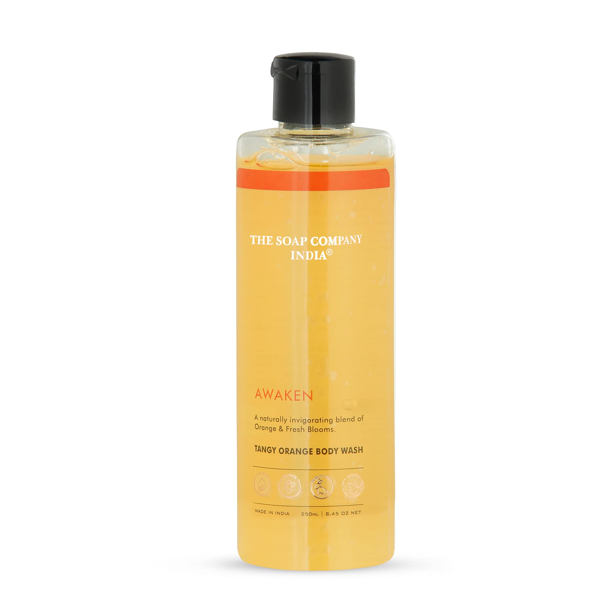 Tangy Orange Body Wash - AWAKEN Sulphate & Paraben Free Eco-Friendly Body Wash (250ml) - Refreshing Citrus Shower Gel for Morning Energy Boost & Sensitive Skin Care