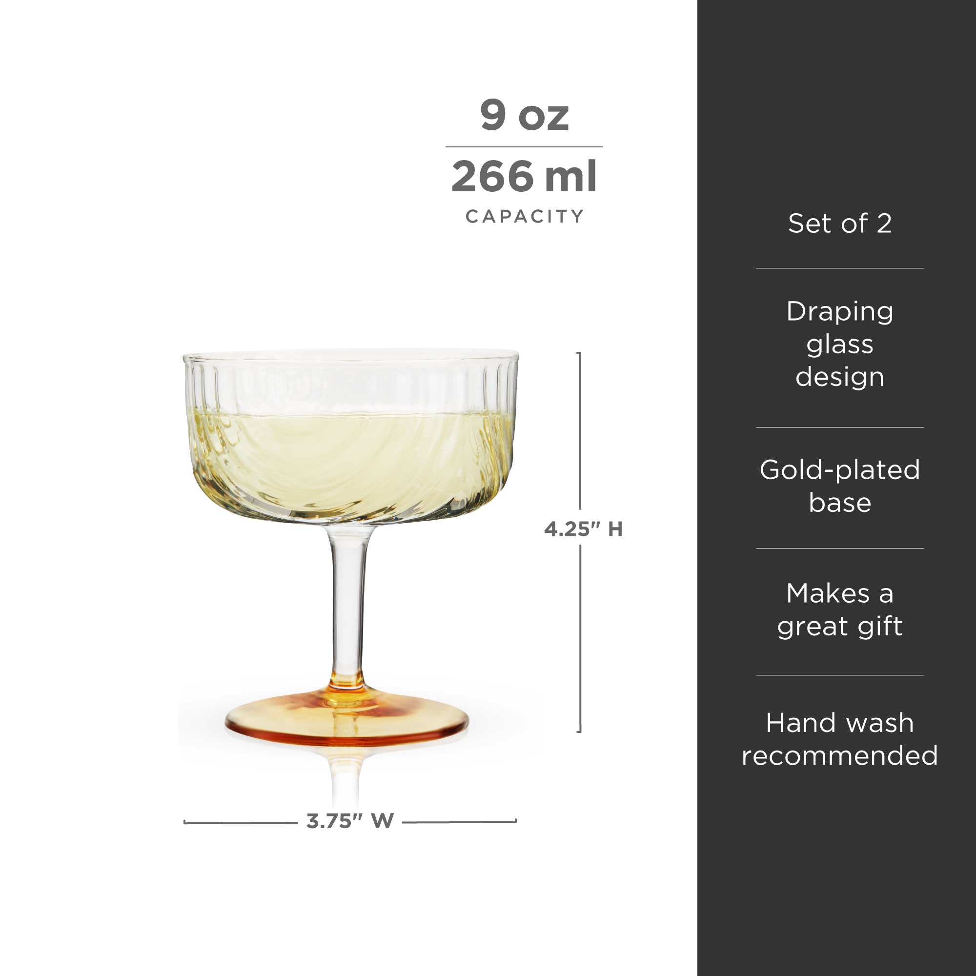 Premium Gatsby Coupe Glasses Set of 2 - Vintage Champagne Flutes for Cocktails, Wine & Sparkling Drinks - Elegant Glassware for Weddings, Parties & Romantic Dinners