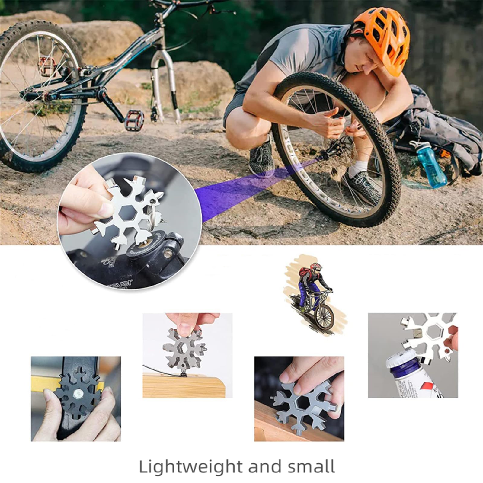 18-in-1 Snowflake Multi Tool Keychain - Compact Screwdriver, Wrench & Bottle Opener - Durable Pocket Tool for Men (Black) - Perfect for Camping, Hiking, Car Repair & Everyday Carry