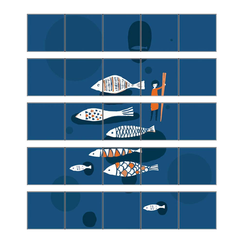 Hand-Painted Koi Fish Tile Stickers - 3D Retro Waterproof Floor & Wall Decals - DIY Non-Slip Vinyl Stickers (100cm x 20cm, 5-Pack) for Bathroom, Kitchen Backsplash, Pool Deck & Home Decor