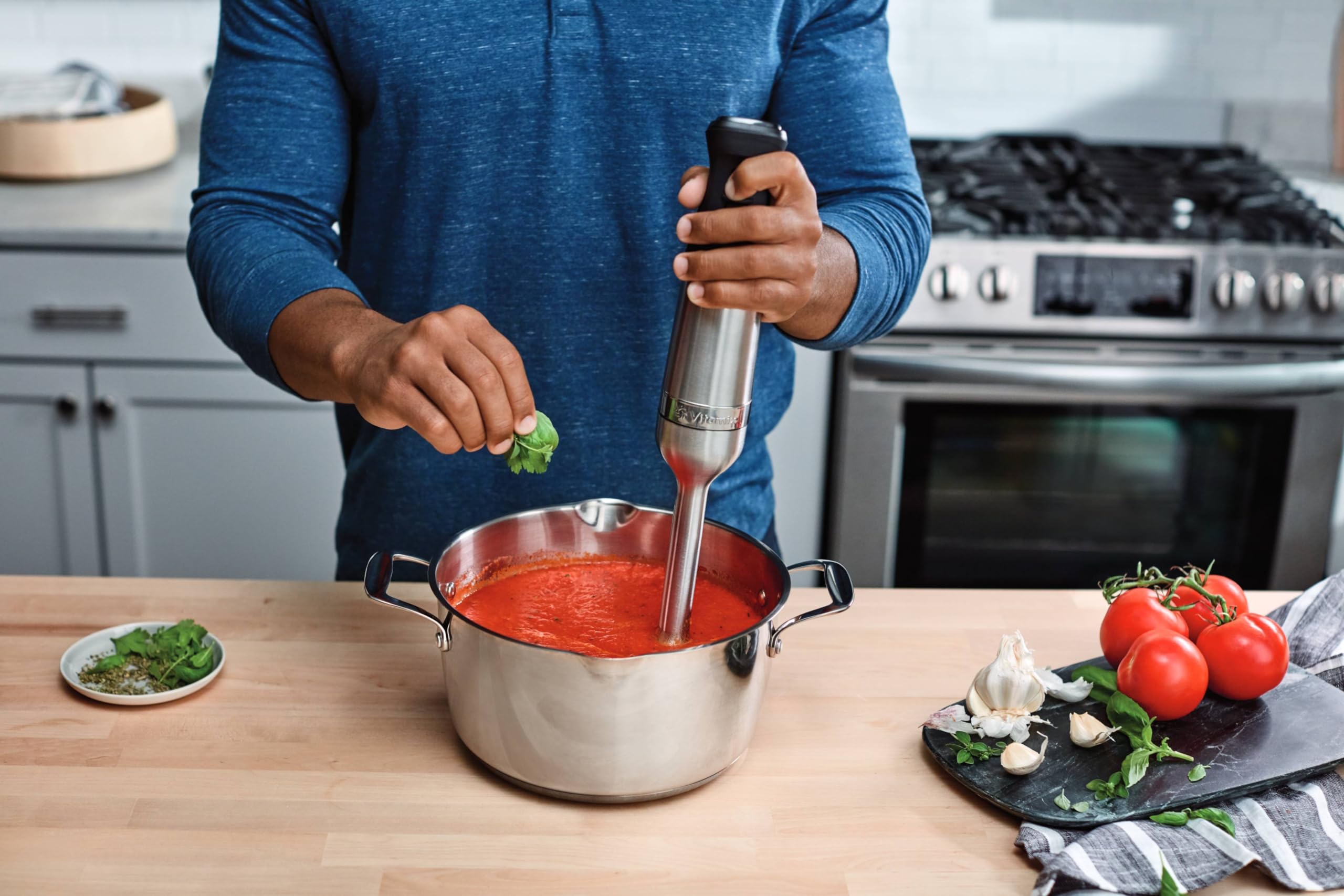 Vitamix 5-Speed Hand Blender with 625-Watt Powerful Motor - One-Handed Operation, 5 ft Long Cord, Stainless Steel & Black Design - Perfect for Smoothies, Soups, Sauces, and Baby Food at Home