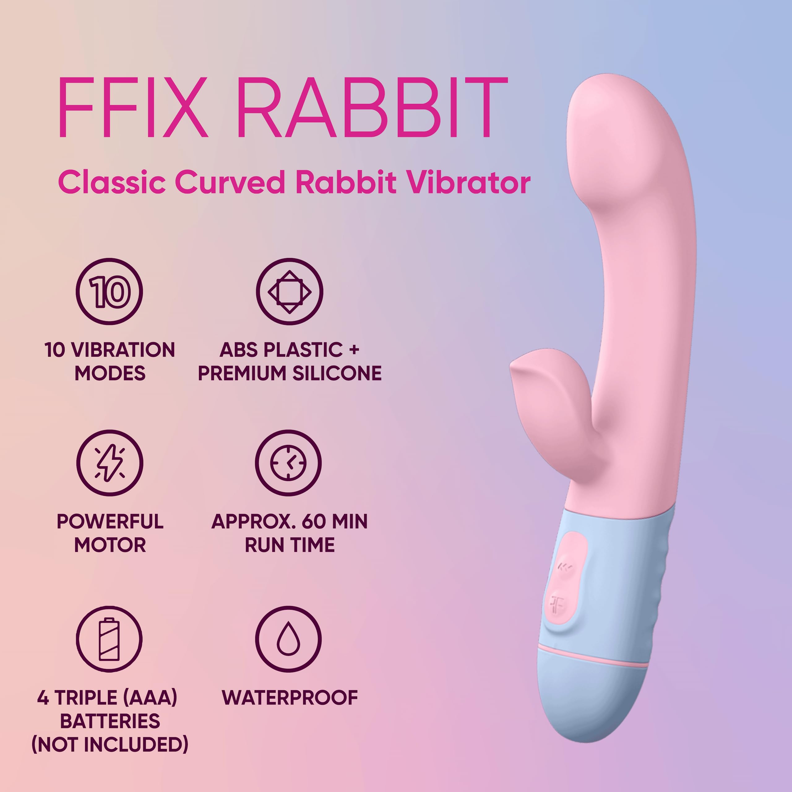 Premium Rabbit Dual-Stimulation Vibrator - 20 Powerful Vibration Modes, Waterproof & Body-Safe Silicone, 90-Min Runtime (4 AAA Batteries) - Perfect for Couples Play & Solo Pleasure